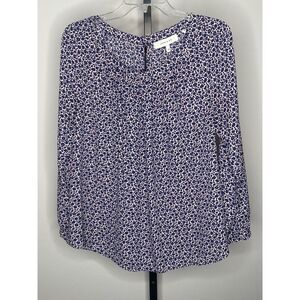 NWOT Women's Lark &‎ Ro navy blue/light pink floral long sleeve blouse size 10